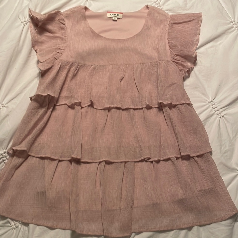 Andree - size medium blouse - pink with ruffles and liner